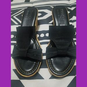 Black cork wedge sandals